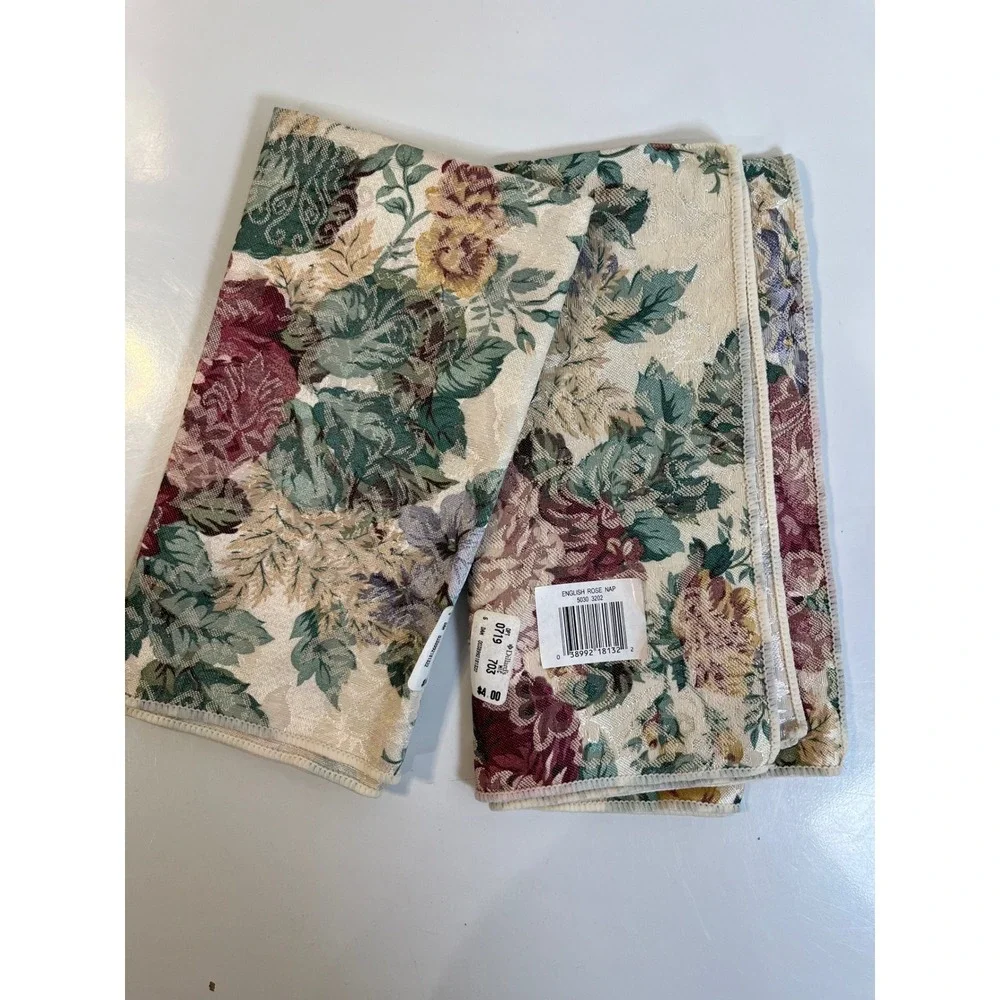 English‎ Rose Floral Tapestry Cloth Napkins Set of 2 Vintage Cottagecore Decor